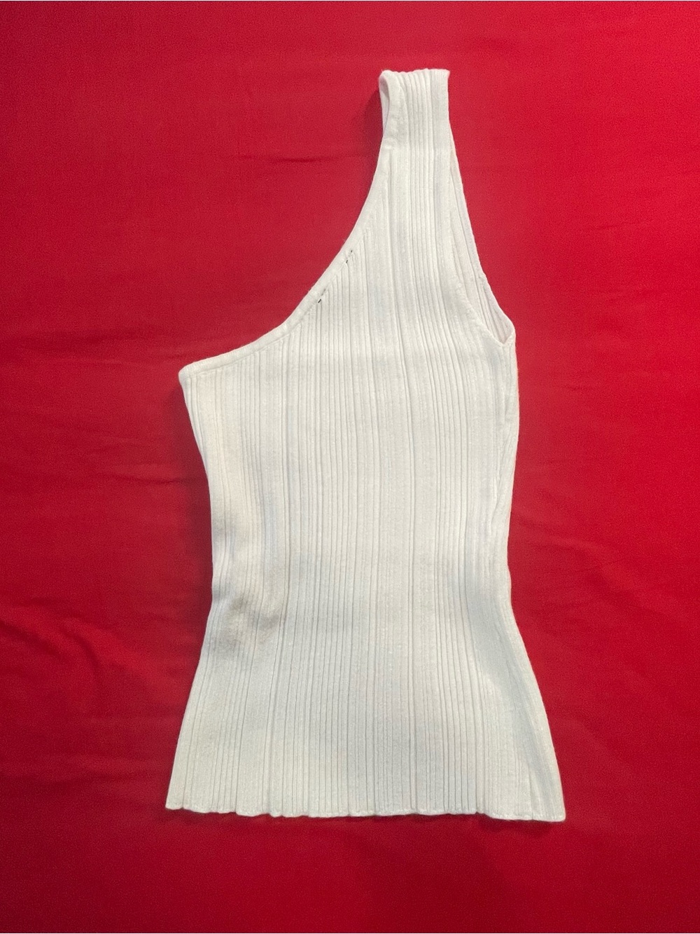 Dynamite One-Shoulder White Ribbed Tank Top - Picture 2 of 3